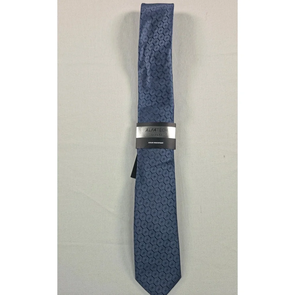 Alfani Mens Tie Light Blue One Size Slim Geometric Necktie Luxury Wedding NWT